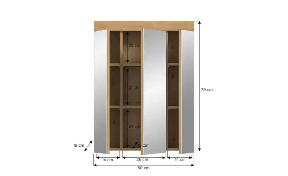 Badezimmerspiegelschrank SCHLOONSEE, Breite 60cm, 3 Spiegeltüren, 9 Fächer, 6 Einlegeböden in verschiedenen Farben erhältlich, Badmöbel, Spiegel, Badschrank, Bad Schloonsee