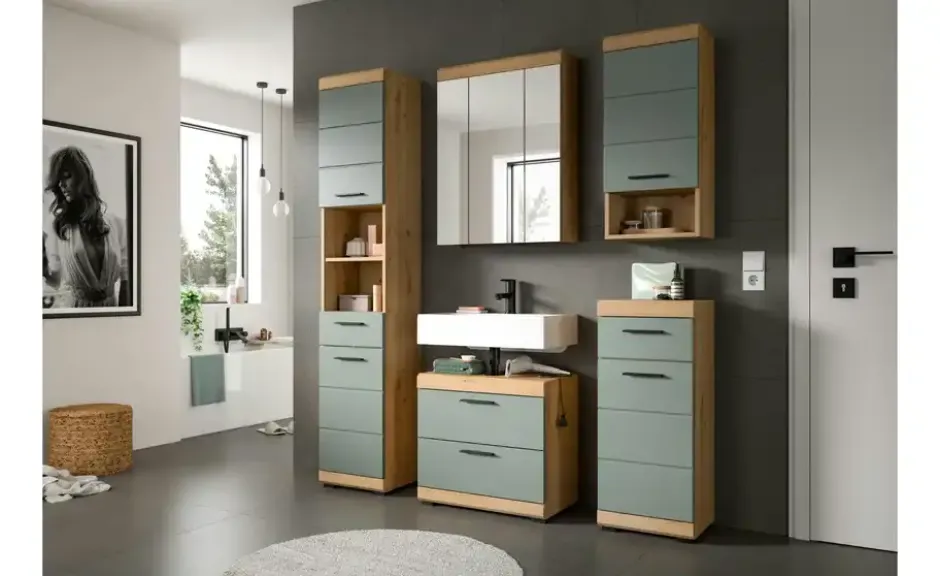 Badezimmerspiegelschrank SCHLOONSEE, Breite 60cm, 3 Spiegeltüren, 9 Fächer, 6 Einlegeböden in verschiedenen Farben erhältlich, Badmöbel, Spiegel, Badschrank, Bad Schloonsee