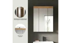 Badezimmerspiegelschrank SCHLOONSEE, Breite 60cm, 3 Spiegeltüren, 9 Fächer, 6 Einlegeböden in verschiedenen Farben erhältlich, Badmöbel, Spiegel, Badschrank, Bad Schloonsee