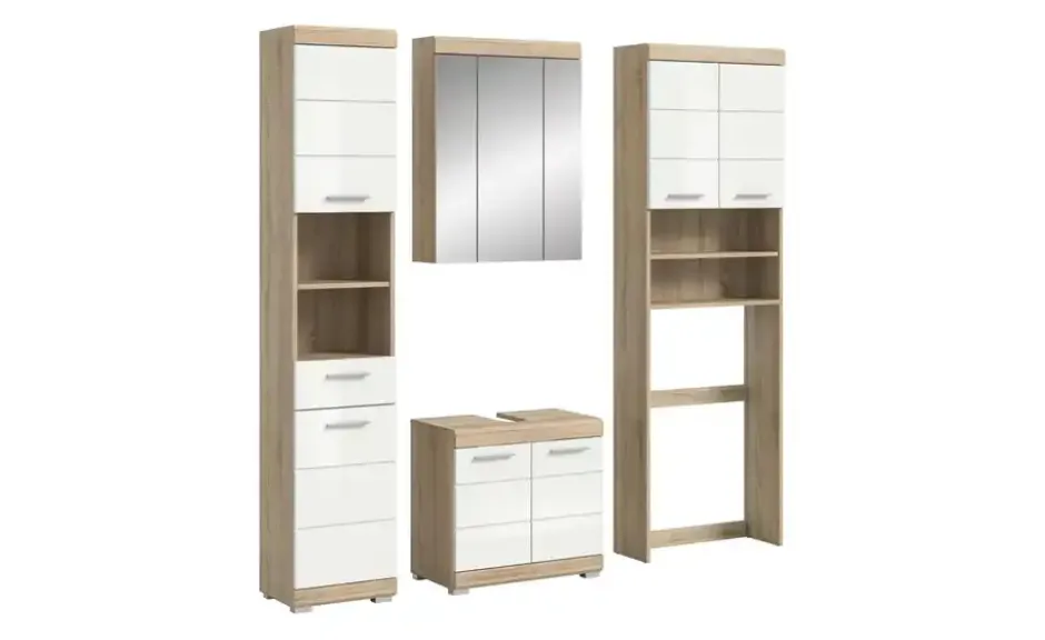 Badmöbel-Set SCHLOONSEE, 4 teilig, bestehend aus: Hochschrank, WBU, Spiegelschrank, Waschmaschinenumbauschrank Schloonsee