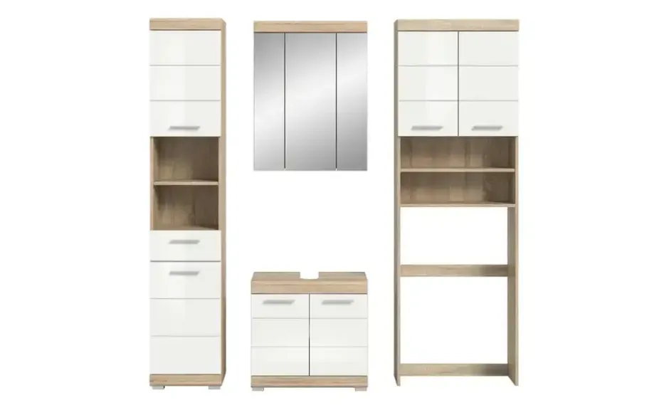Badmöbel-Set SCHLOONSEE, 4 teilig, bestehend aus: Hochschrank, WBU, Spiegelschrank, Waschmaschinenumbauschrank Schloonsee