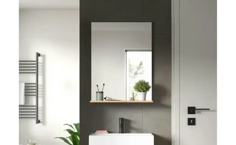 Badspiegel SCHLOONSEE, Breite 60cm, 1 Ablageboden, hochwertiges Spiegelglas in verschiedenen Farben erhältlich, Badmöbel, Spiegel, Badezimmer Schloonsee
