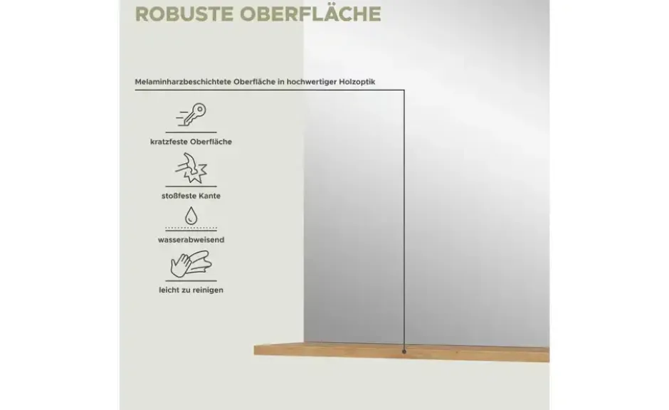 Badspiegel SCHLOONSEE, Breite 60cm, 1 Ablageboden, hochwertiges Spiegelglas in verschiedenen Farben erhältlich, Badmöbel, Spiegel, Badezimmer Schloonsee