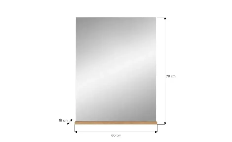 Badspiegel SCHLOONSEE, Breite 60cm, 1 Ablageboden, hochwertiges Spiegelglas in verschiedenen Farben erhältlich, Badmöbel, Spiegel, Badezimmer Schloonsee