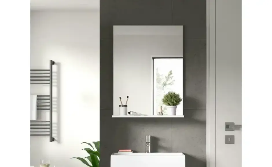 Badspiegel SCHLOONSEE, Breite 60cm, 1 Ablageboden, hochwertiges Spiegelglas in verschiedenen Farben erhältlich, Badmöbel, Spiegel, Badezimmer Schloonsee