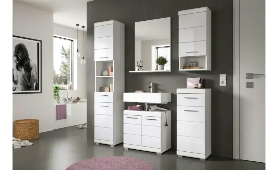 Badspiegel SCHLOONSEE, Breite 60cm, 1 Ablageboden, hochwertiges Spiegelglas in verschiedenen Farben erhältlich, Badmöbel, Spiegel, Badezimmer Schloonsee