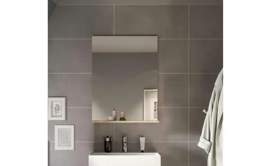 Badspiegel SCHLOONSEE, Breite 60cm, 1 Ablageboden, hochwertiges Spiegelglas in verschiedenen Farben erhältlich, Badmöbel, Spiegel, Badezimmer Schloonsee