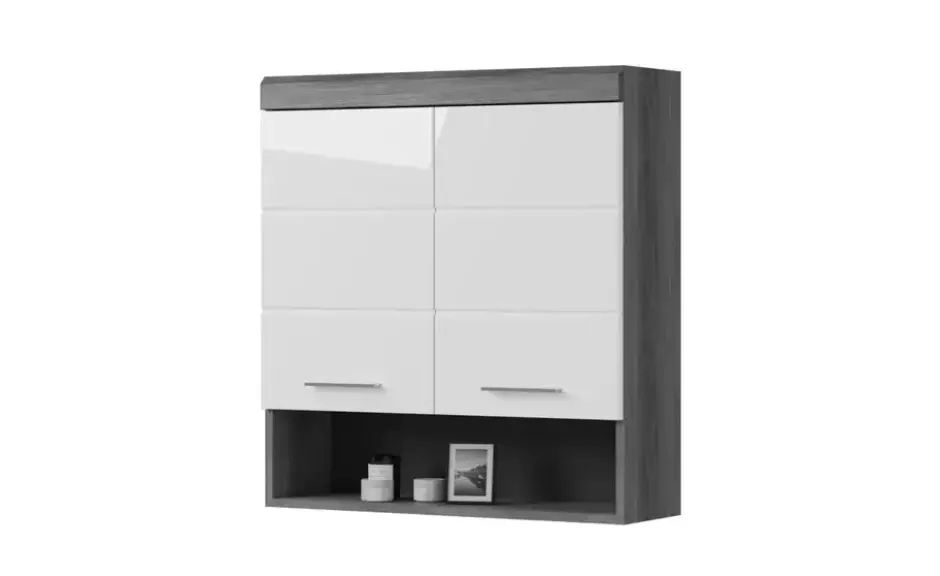 Hängeschrank SCHLOONSEE, Breite 74cm, 2 Türen, 1 offenes Fächer, MDF-Front in verschiedenen Farben erhältlich, Badmöbel, Badschrank, Schrank, Bad Schloonsee