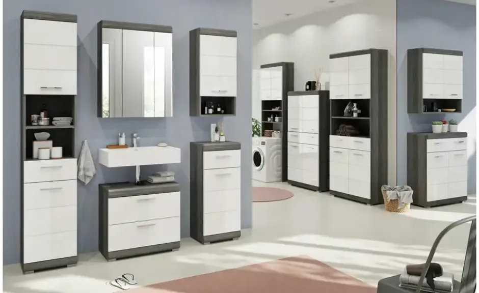 Hängeschrank SCHLOONSEE, Breite 74cm, 2 Türen, 1 offenes Fächer, MDF-Front in verschiedenen Farben erhältlich, Badmöbel, Badschrank, Schrank, Bad Schloonsee
