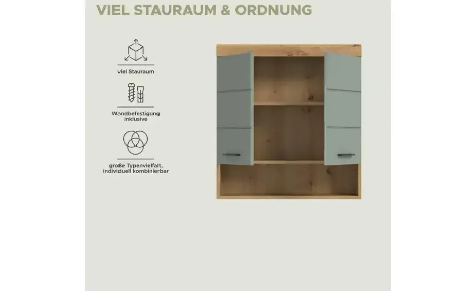 Hängeschrank SCHLOONSEE, Breite 74cm, 2 Türen, 1 offenes Fächer, MDF-Front in verschiedenen Farben erhältlich, Badmöbel, Badschrank, Schrank, Bad Schloonsee