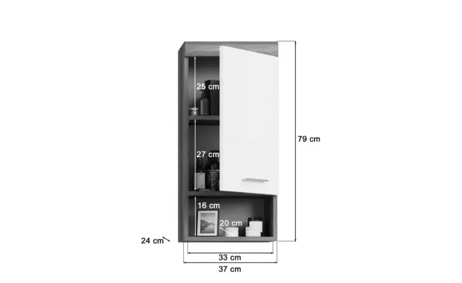Hängeschrank SCHLOONSEE, Breite 37cm, 1 Tür, 1 offenes Fächer, 1 Einlegeboden, MDF-Front in verschiedenen Farben erhältlich, Badmöbel, Badschrank, Schrank, Bad Schloonsee