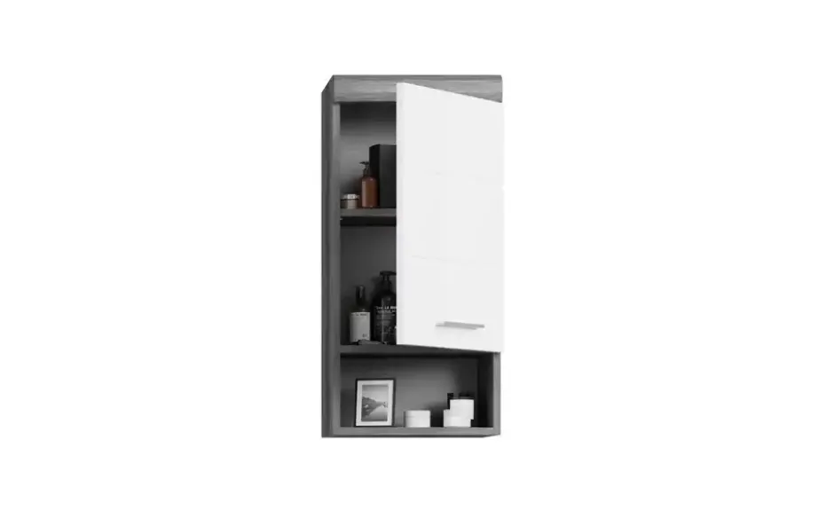 Hängeschrank SCHLOONSEE, Breite 37cm, 1 Tür, 1 offenes Fächer, 1 Einlegeboden, MDF-Front in verschiedenen Farben erhältlich, Badmöbel, Badschrank, Schrank, Bad Schloonsee