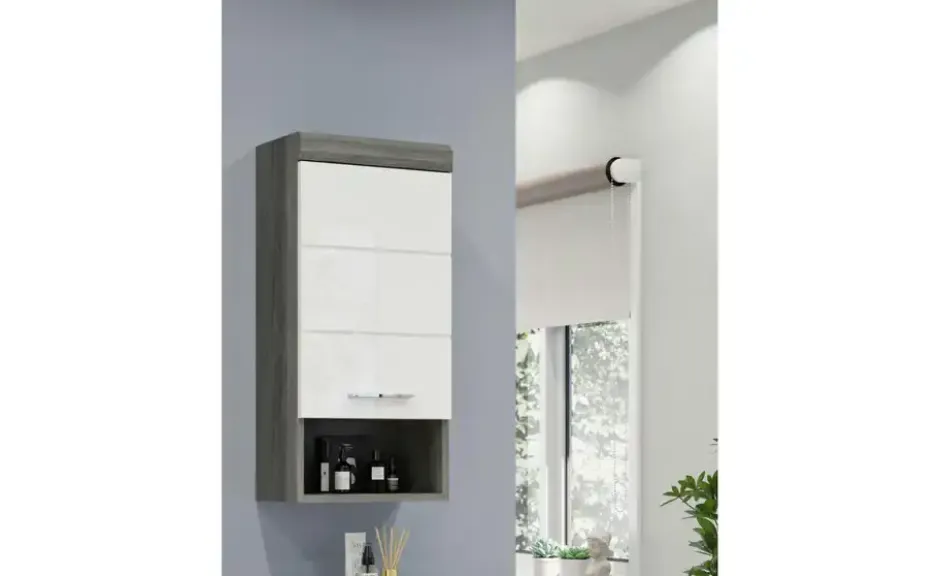 Hängeschrank SCHLOONSEE, Breite 37cm, 1 Tür, 1 offenes Fächer, 1 Einlegeboden, MDF-Front in verschiedenen Farben erhältlich, Badmöbel, Badschrank, Schrank, Bad Schloonsee