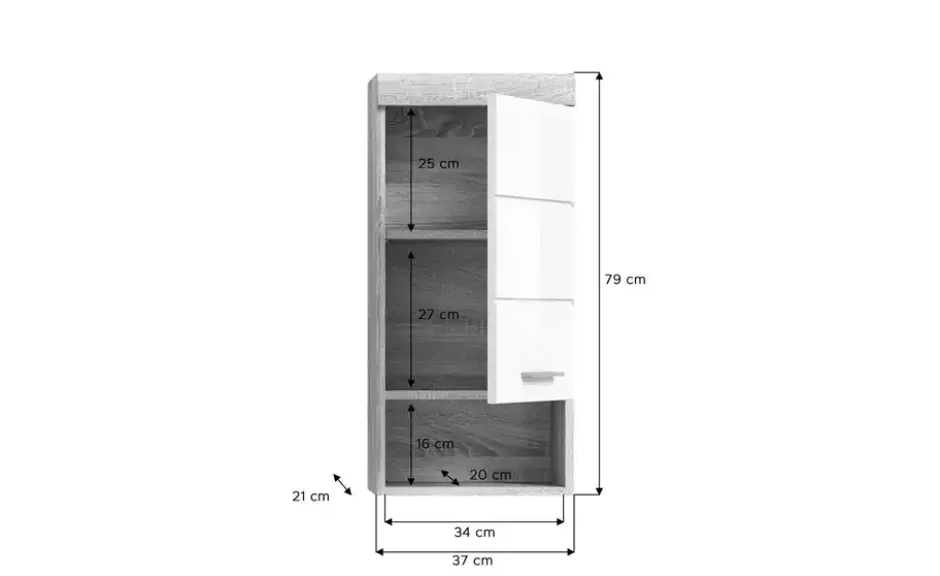 Hängeschrank SCHLOONSEE, Breite 37cm, 1 Tür, 1 offenes Fächer, 1 Einlegeboden, MDF-Front in verschiedenen Farben erhältlich, Badmöbel, Badschrank, Schrank, Bad Schloonsee