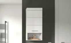 Hängeschrank SCHLOONSEE, Breite 37cm, 1 Tür, 1 offenes Fächer, 1 Einlegeboden, MDF-Front in verschiedenen Farben erhältlich, Badmöbel, Badschrank, Schrank, Bad Schloonsee