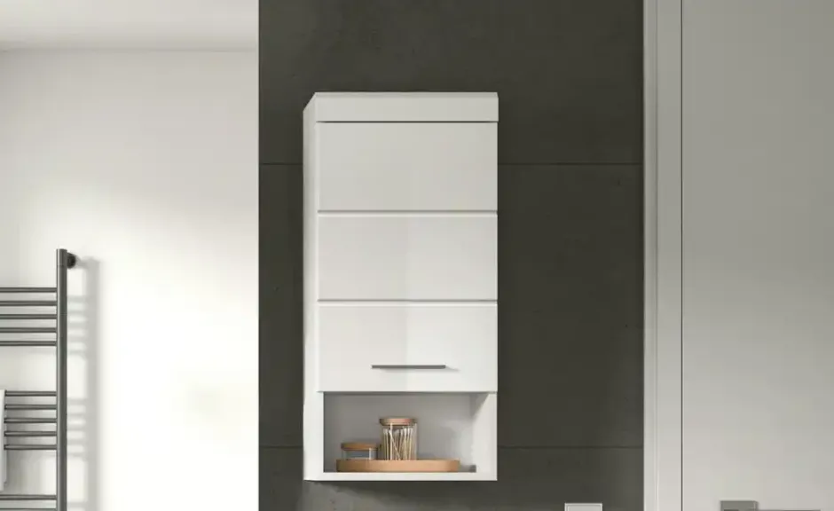 Hängeschrank SCHLOONSEE, Breite 37cm, 1 Tür, 1 offenes Fächer, 1 Einlegeboden, MDF-Front in verschiedenen Farben erhältlich, Badmöbel, Badschrank, Schrank, Bad Schloonsee