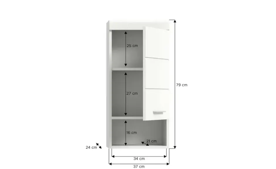 Hängeschrank SCHLOONSEE, Breite 37cm, 1 Tür, 1 offenes Fächer, 1 Einlegeboden, MDF-Front in verschiedenen Farben erhältlich, Badmöbel, Badschrank, Schrank, Bad Schloonsee