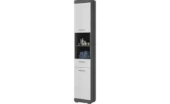 Hochschrank SCHLOONSEE, Breite 37cm, 2 Tür, 1 Schubkasten, 2 offene Fächer, MDF-Front in verschiedenen Farben erhältlich, Badmöbel, Badschrank, Schrank, Bad Schloonsee