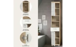 Hochschrank SCHLOONSEE, Breite 37cm, 2 Tür, 1 Schubkasten, 2 offene Fächer, MDF-Front in verschiedenen Farben erhältlich, Badmöbel, Badschrank, Schrank, Bad Schloonsee