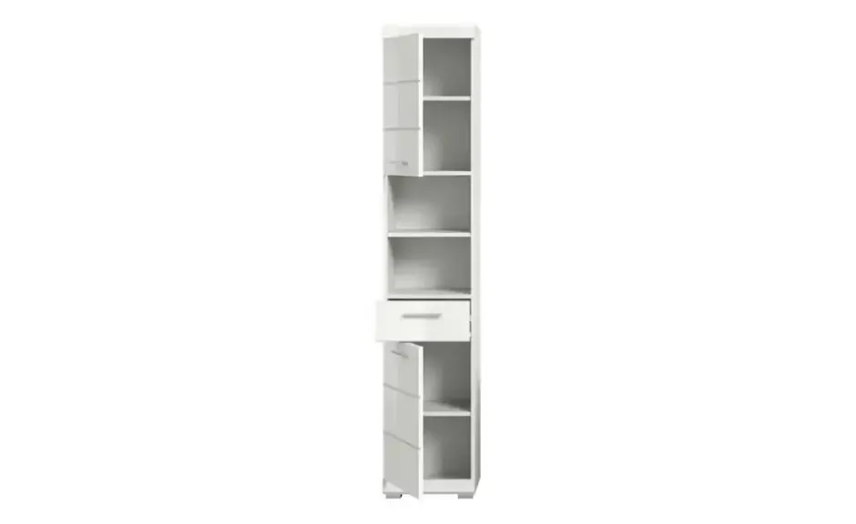 Hochschrank SCHLOONSEE, Breite 37cm, 2 Tür, 1 Schubkasten, 2 offene Fächer, MDF-Front in verschiedenen Farben erhältlich, Badmöbel, Badschrank, Schrank, Bad Schloonsee