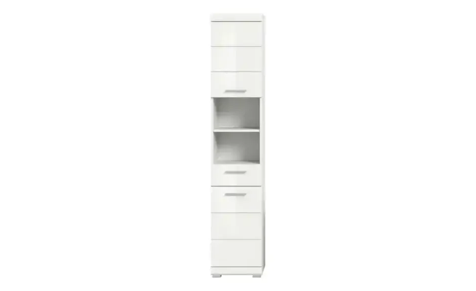 Hochschrank SCHLOONSEE, Breite 37cm, 2 Tür, 1 Schubkasten, 2 offene Fächer, MDF-Front in verschiedenen Farben erhältlich, Badmöbel, Badschrank, Schrank, Bad Schloonsee