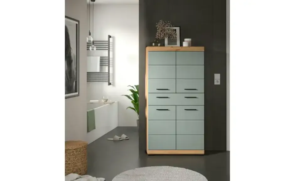 Midischrank SCHLOONSEE, Breite 74cm, 4 Türen, 1 Schubkasten, 4 Fächer, MDF-Front in verschiedenen Farben erhältlich, Badmöbel, Badschrank, Schrank, Bad Schloonsee