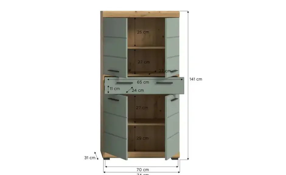 Midischrank SCHLOONSEE, Breite 74cm, 4 Türen, 1 Schubkasten, 4 Fächer, MDF-Front in verschiedenen Farben erhältlich, Badmöbel, Badschrank, Schrank, Bad Schloonsee