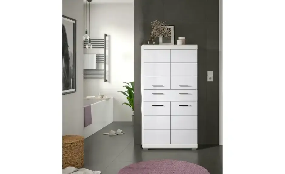 Midischrank SCHLOONSEE, Breite 74cm, 4 Türen, 1 Schubkasten, 4 Fächer, MDF-Front in verschiedenen Farben erhältlich, Badmöbel, Badschrank, Schrank, Bad Schloonsee