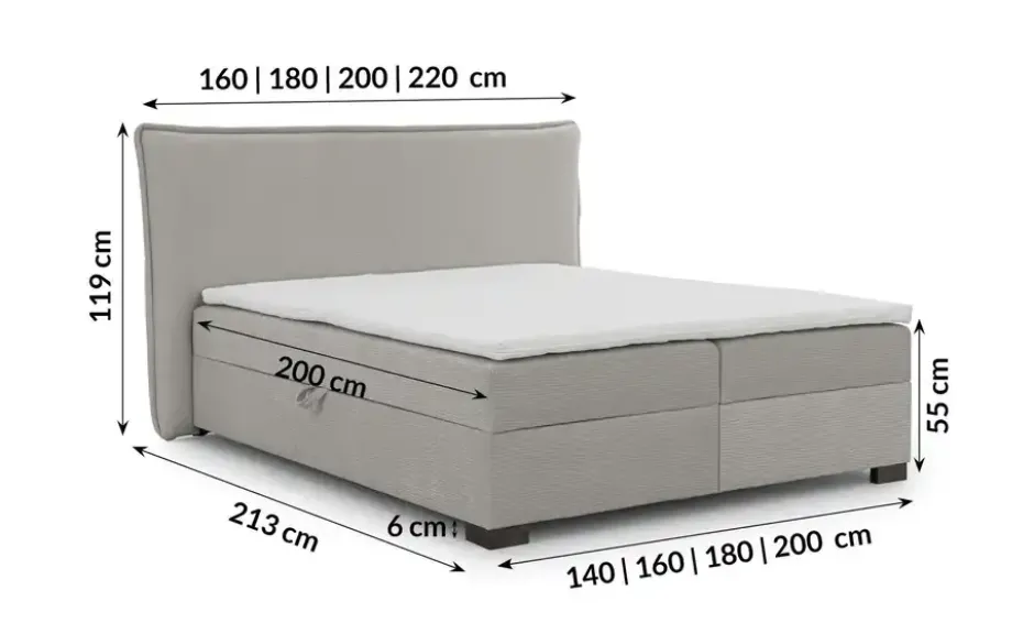 S-STYLE Boxbett .css-bauhey::before{content:'- ';}.css-bauhey::after{content:'- ';}mit Bettkasten, Strukturstoff mit Cordoptik, H3 Lovetti