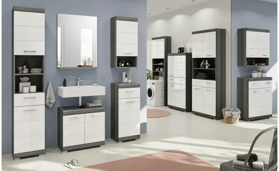 Unterschrank SCHLOONSEE, Breite 37cm, 1 Tür, 1 Schubkasten, 2 Fächer, MDF-Front in verschiedenen Farben erhältlich, Badmöbel, Badschrank, Kommode, Bad Schloonsee