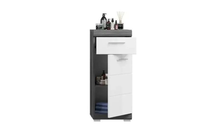 Unterschrank SCHLOONSEE, Breite 37cm, 1 Tür, 1 Schubkasten, 2 Fächer, MDF-Front in verschiedenen Farben erhältlich, Badmöbel, Badschrank, Kommode, Bad Schloonsee