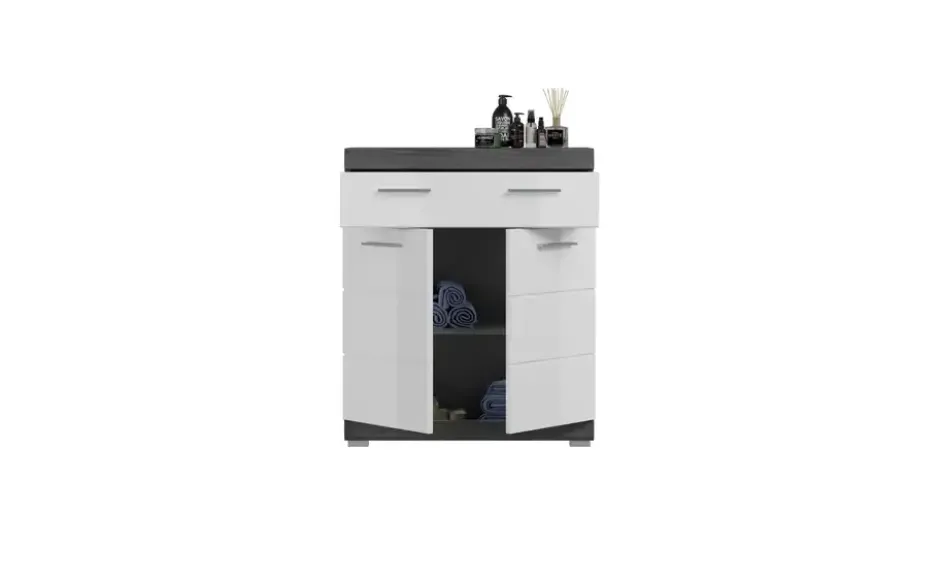 Unterschrank SCHLOONSEE, Breite 74cm, 2 Tür, 1 Schubkasten, 2 Fächer, MDF-Front in verschiedenen Farben erhältlich, Badmöbel, Badschrank, Kommode, Bad Schloonsee