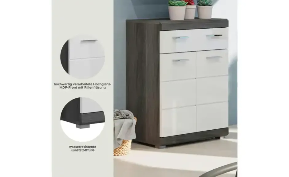 Unterschrank SCHLOONSEE, Breite 74cm, 2 Tür, 1 Schubkasten, 2 Fächer, MDF-Front in verschiedenen Farben erhältlich, Badmöbel, Badschrank, Kommode, Bad Schloonsee