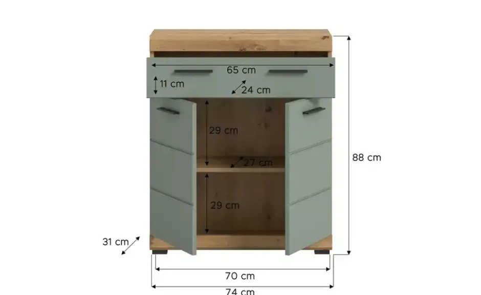 Unterschrank SCHLOONSEE, Breite 74cm, 2 Tür, 1 Schubkasten, 2 Fächer, MDF-Front in verschiedenen Farben erhältlich, Badmöbel, Badschrank, Kommode, Bad Schloonsee