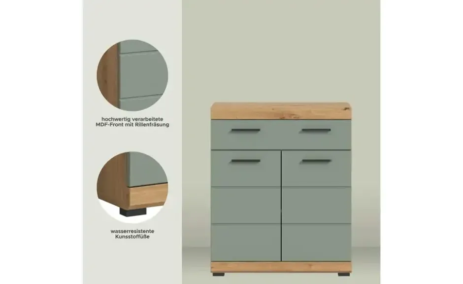 Unterschrank SCHLOONSEE, Breite 74cm, 2 Tür, 1 Schubkasten, 2 Fächer, MDF-Front in verschiedenen Farben erhältlich, Badmöbel, Badschrank, Kommode, Bad Schloonsee