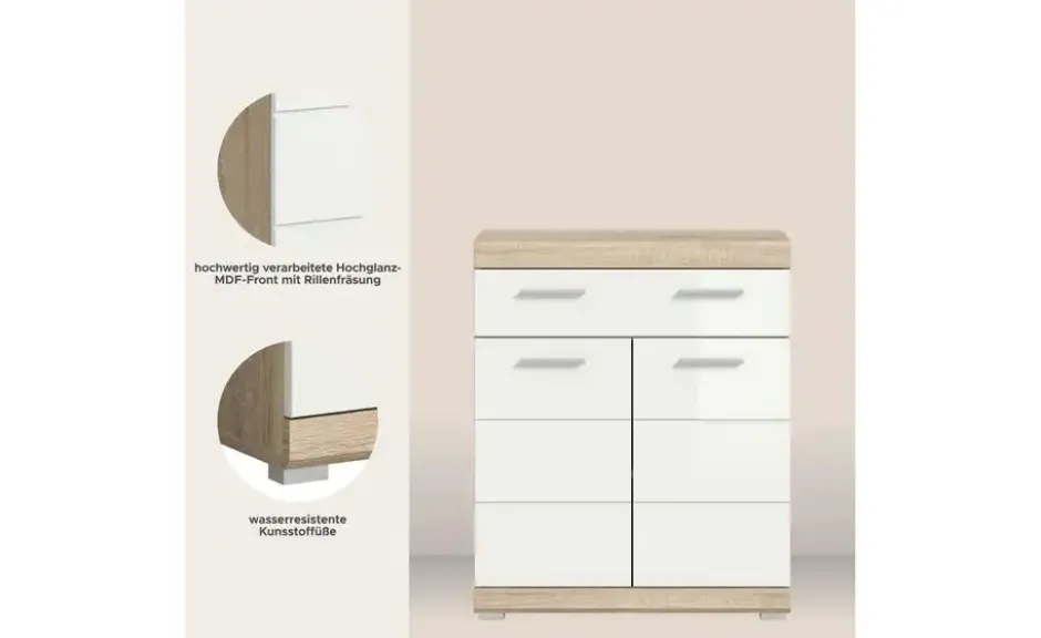 Unterschrank SCHLOONSEE, Breite 74cm, 2 Tür, 1 Schubkasten, 2 Fächer, MDF-Front in verschiedenen Farben erhältlich, Badmöbel, Badschrank, Kommode, Bad Schloonsee