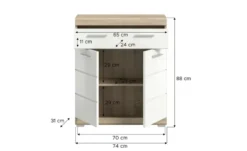 Unterschrank SCHLOONSEE, Breite 74cm, 2 Tür, 1 Schubkasten, 2 Fächer, MDF-Front in verschiedenen Farben erhältlich, Badmöbel, Badschrank, Kommode, Bad Schloonsee