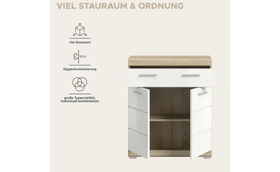 Unterschrank SCHLOONSEE, Breite 74cm, 2 Tür, 1 Schubkasten, 2 Fächer, MDF-Front in verschiedenen Farben erhältlich, Badmöbel, Badschrank, Kommode, Bad Schloonsee
