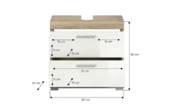 Waschbeckenunterschrank SCHLOONSEE, Breite 60cm, 2 Schubkästen, mit Siphonausschnitt, MDF-Front in verschiedenen Farben erhältlich, Badmöbel, Badschrank, Kommode, Bad Schloonsee