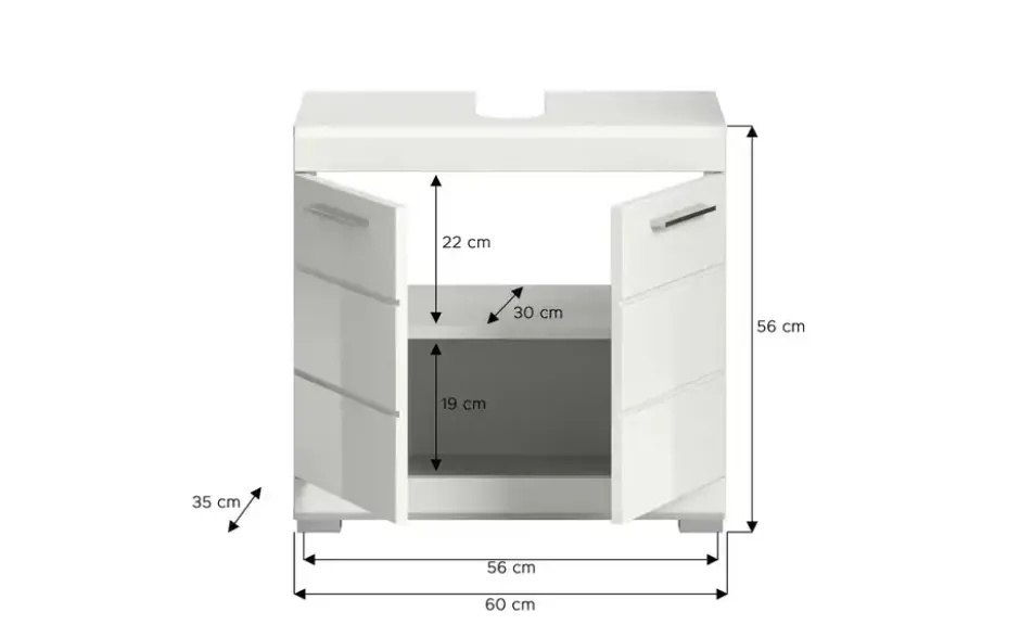 Waschbeckenunterschrank SCHLOONSEE, Breite 60cm, 2 Tür, 2 Fächer, mit Siphonausschnitt, MDF-Front in verschiedenen Farben erhältlich, Badmöbel, Badschrank, Kommode, Bad Schloonsee