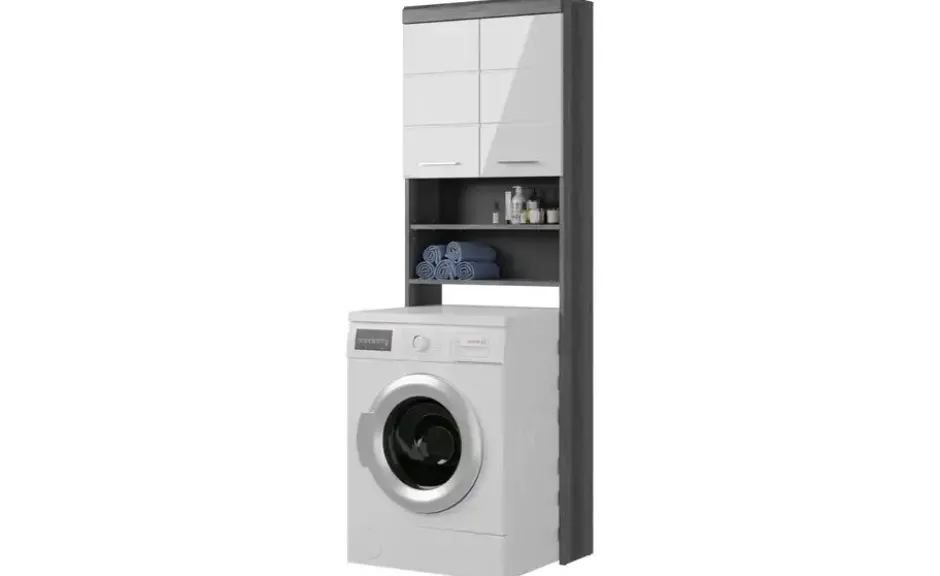 Waschmaschinenumbauschrank SCHLOONSEE, Breite 63cm, für Waschmaschine & Trockner, 2 Türen, MDF-Front in verschiedenen Farben, Überbauschrank, Umbauschrank, Badschrank Schloonsee