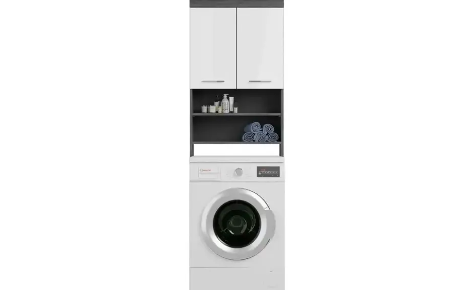 Waschmaschinenumbauschrank SCHLOONSEE, Breite 63cm, für Waschmaschine & Trockner, 2 Türen, MDF-Front in verschiedenen Farben, Überbauschrank, Umbauschrank, Badschrank Schloonsee
