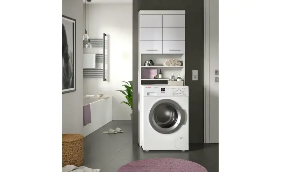 Waschmaschinenumbauschrank SCHLOONSEE, Breite 63cm, für Waschmaschine & Trockner, 2 Türen, MDF-Front in verschiedenen Farben, Überbauschrank, Umbauschrank, Badschrank Schloonsee