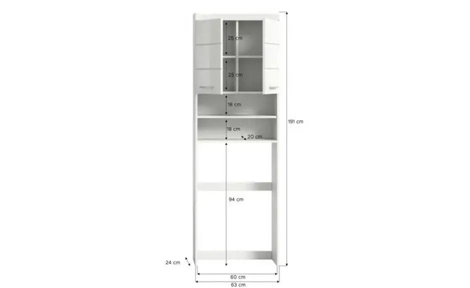 Waschmaschinenumbauschrank SCHLOONSEE, Breite 63cm, für Waschmaschine & Trockner, 2 Türen, MDF-Front in verschiedenen Farben, Überbauschrank, Umbauschrank, Badschrank Schloonsee