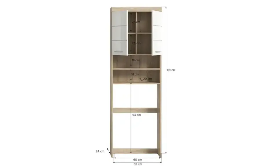 Waschmaschinenumbauschrank SCHLOONSEE, Breite 63cm, für Waschmaschine & Trockner, 2 Türen, MDF-Front in verschiedenen Farben, Überbauschrank, Umbauschrank, Badschrank Schloonsee